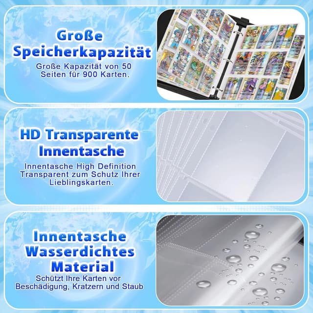 Detalle 2 de Jntmakun Sammelalbum für Pokémon Karten (S900) mit 50 Seiten und Platz für bis zu 900 Karten