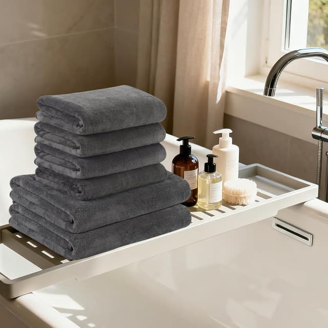 Detalle de KinHwa Handtuch-Set Premium aus 100% Mikrofaser (6er Pack) in Dunkelgrau