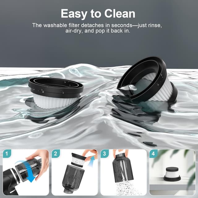 Detalle 2 de Piarhlie Akku-Handstaubsauger kabellos (30 kPa) – Mini-Autostaubsauger mit bürstenlosem Motor