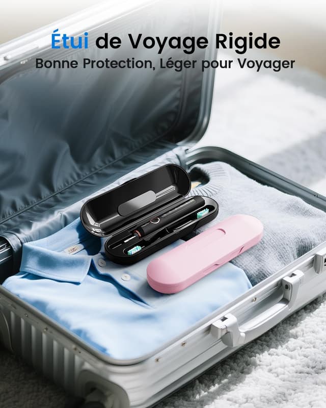 Detalle de Brosse à dents électrique sonique adultes (lot de 2) — 5 modes, 10 têtes de brosse et étui de voyage, étanche IPX7