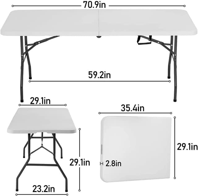 Detalle de FDW Folding Half Portable Table 6 ft White
