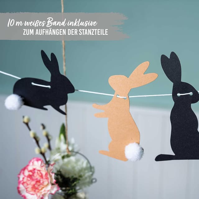 Detalle de Papierdrachen Papierdrachen 10 m Girlande als Osterdekoration – Hasen mit Puschel (Set 14)