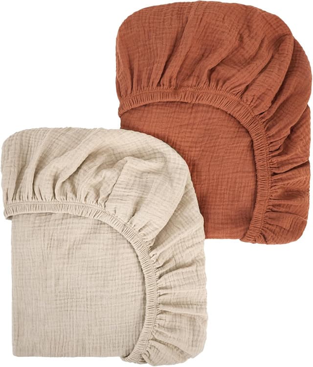 Detalle de Peepeemax Musselin-Baumwolle Spannbettlaken 80x40 cm (2er-Set) – für Kinderwagen, Stubenwagen und Babybett