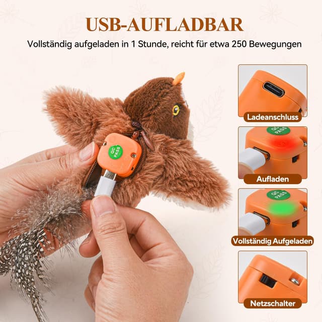 Detalle de LIFLIX Jouet interactif pour chat “Petit Oiseau” battant des ailes, rechargeable USB avec herbe à chat