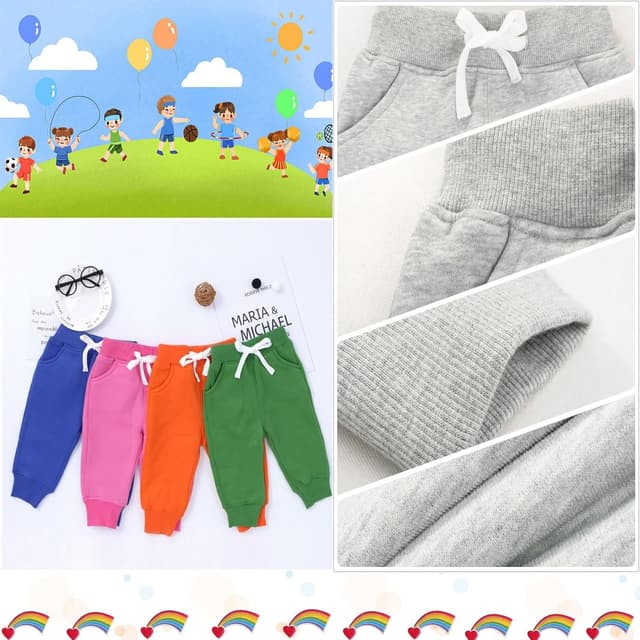 Detalle de CuteOn unisex kids elastic waist cotton warm trousers (1–5 years)