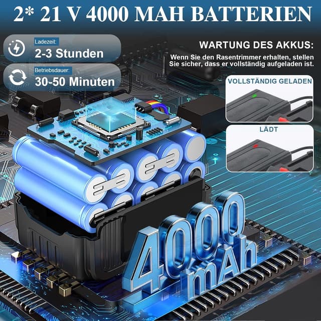 Detalle 2 de YEXLXLN Akku-Rasentrimmer mit 5 austauschbaren Klingentypen (21V), 22 cm Schnittbreite, inkl. 2× 4.0Ah-Akkus