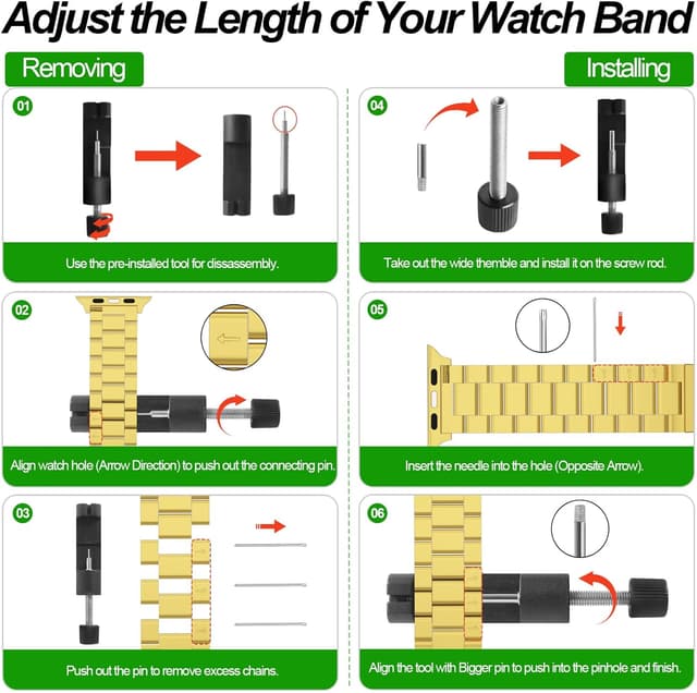 Detalle de Snyeest 2-Pack Stainless Steel Apple Watch Replacement Bands (Black + Gold) for 49mm/46mm/45mm/44mm/42mm