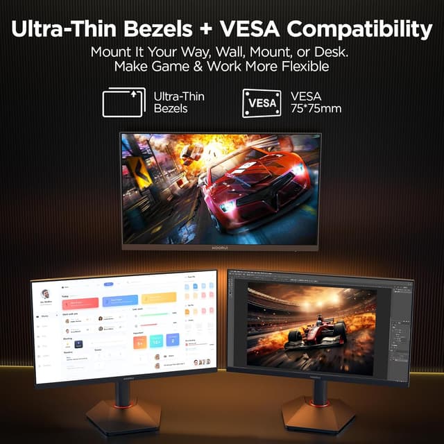 Detalle de KOORUI G2511E 24.5" Gaming Monitor (320Hz, 1ms Fast IPS, HDR 400, HDMI 2.0 & DP 1.4) — Ergonomic Stand