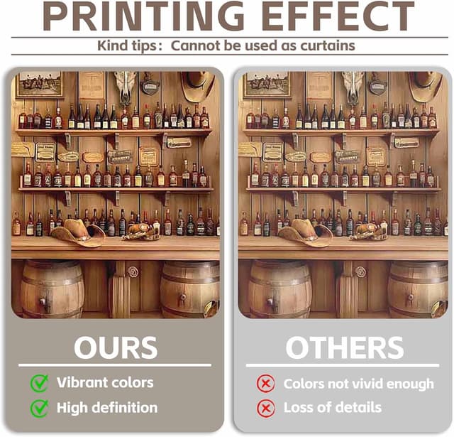 Detalle de Luminora 8x6ft Western Cowboy bar backdrop (rustic wooden house & wine barrels) for birthdays, parties and photo booths