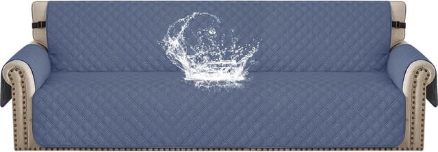 Detalle de YSTELLAA copridivano impermeabile 4 posti con braccioli, antiscivolo e antigraffio (blu/grigio)