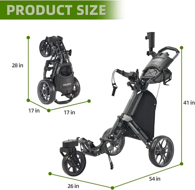 Detalle 2 de FLAGTAG 3-Wheel Golf Push Cart with 360 Swivel Front Wheel and One-Click Fold