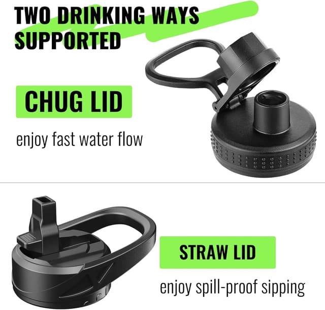 Detalle de EALGRO 64 oz Glass Water Bottle With Straw and Handle (Black) — Half-Gallon Motivational Hydration Jug