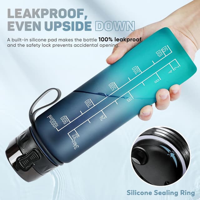 Detalle de FULDENT Trinkflasche 1L Sport Wasserflasche (BPA-frei) mit gummiertem Grip – für Fahrrad, Outdoor, Schule & Gym