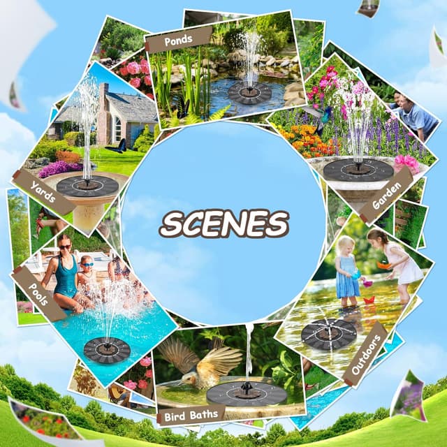 Detalle de Yzert Solar Fountain Coffee Flower – Solar-powered bird bath fountain pump with 7-in-1 nozzles