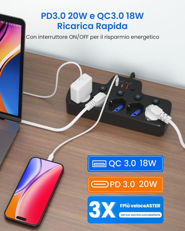 Detalle 1 de Ciabatta elettrica multipresa 5 posti