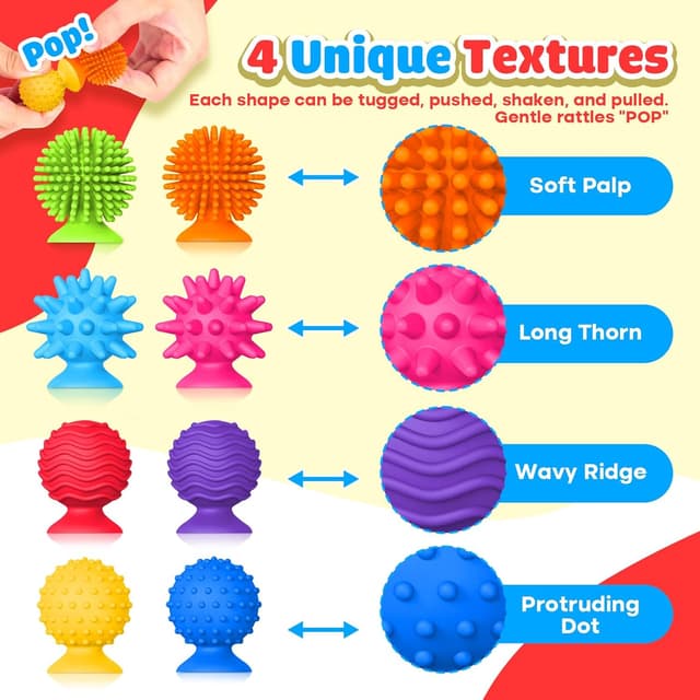 Detalle de Sensory Fidget Toys Kids & Adults 8-Pack Textured Suction Toys for Classroom & Autism