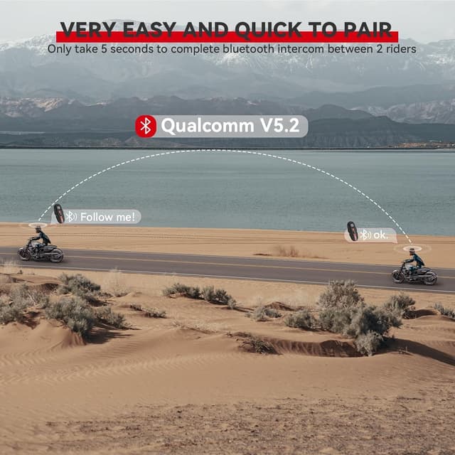 Detalle de XGP Bluetooth Motorcycle Helmet Headset Intercom (Bluetooth 5.4), IP67 Waterproof, 2 Riders Music Sharing, 2-Pack