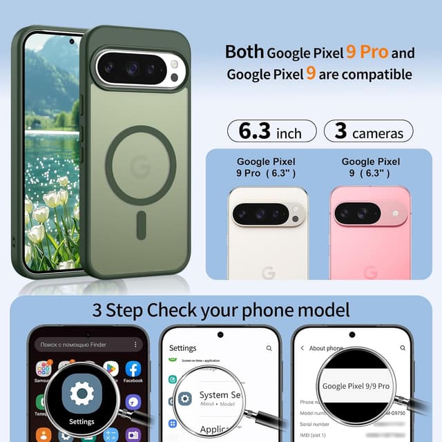 Detalle 2 de Jshru Magnetic Case for Google Pixel 9 & Pixel 9 Pro (Sage Green) with Magsafe support