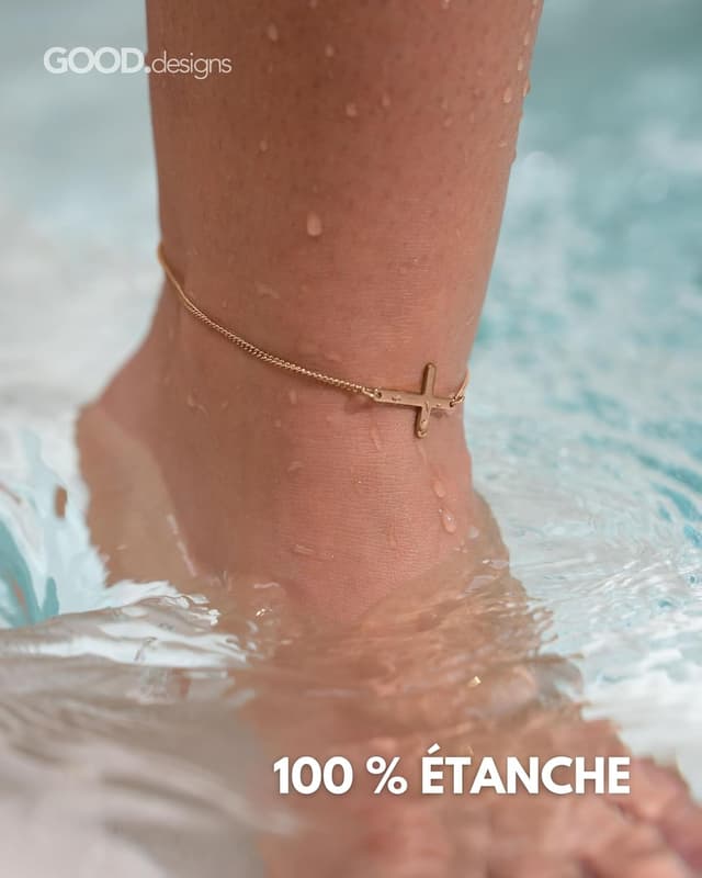 Detalle de Damen-Fußkette mit Kreuz-Anhänger aus 316L-Edelstahl (18K Vergoldung, Roségold oder Silber) – verstellbar 22–27 cm