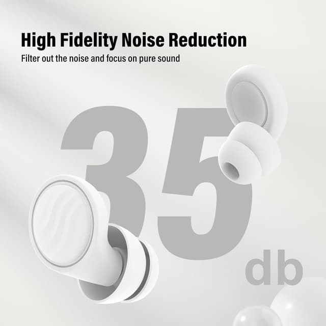 Detalle 2 de Bouchons d’oreille anti-bruit en silicone souple 35 dB – 7 paires réutilisables (XS/S/M/L) + étui Concert & Festivals