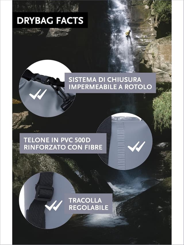 Detalle de DonDon Dry Bag borsa impermeabile con tracolla da 2l a 30l