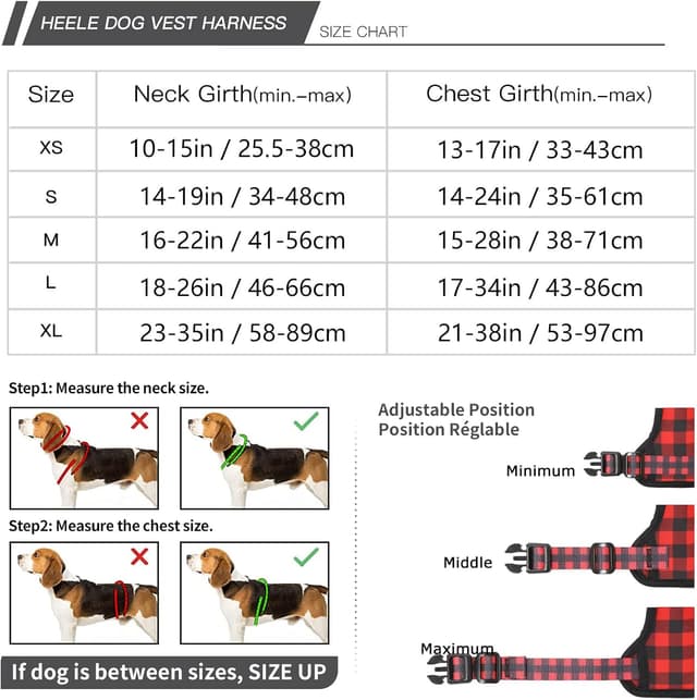 Detalle de HEELE Dog Harness No-Pull (Release on Neck) with Reflective Stripes & 2 Leash Attachments – XL