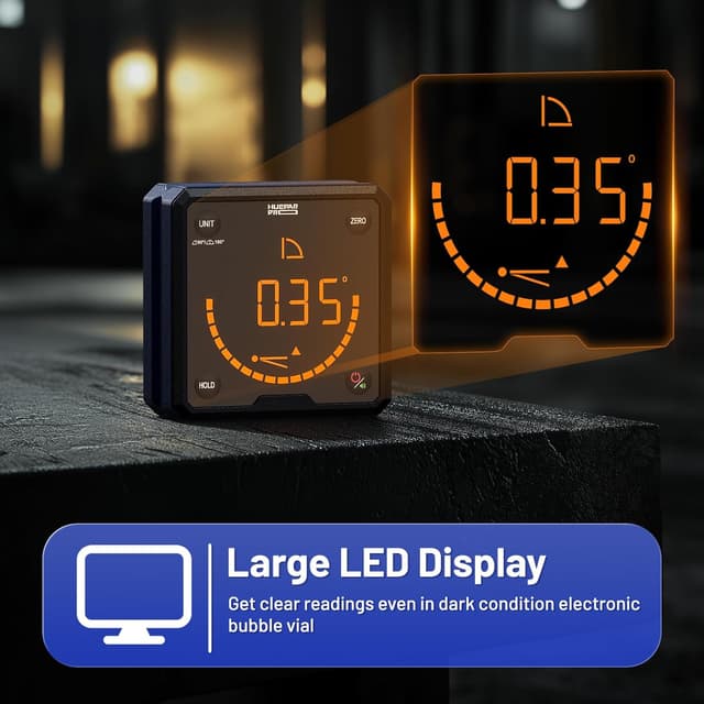 Detalle de Huepar Pro livella digitale con scanalatura a V, base magnetica e righello angolare LCD retroilluminato