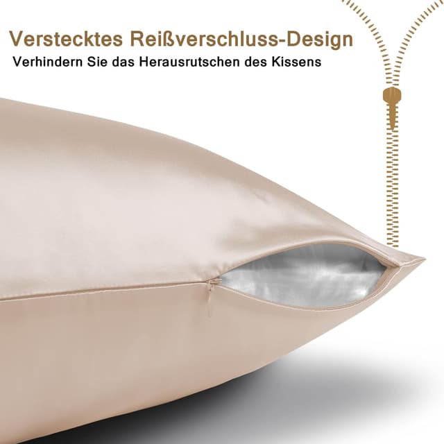 Detalle 2 de SeidenKissenbezug 80x80 Ravmix aus Maulbeerseide – 1 Kissenbezug mit verstecktem Reißverschluss, Beige