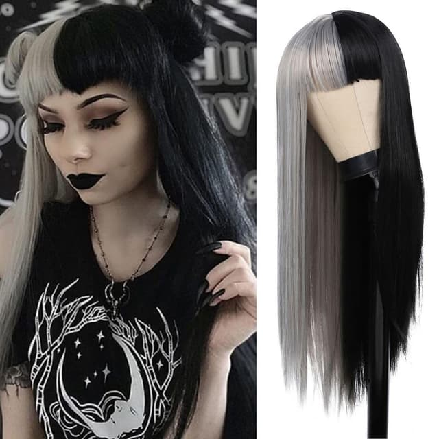 Thumbnail 4 de Salaibs Halb Grün Halb Schwarz Perücke 21–23" 🎭