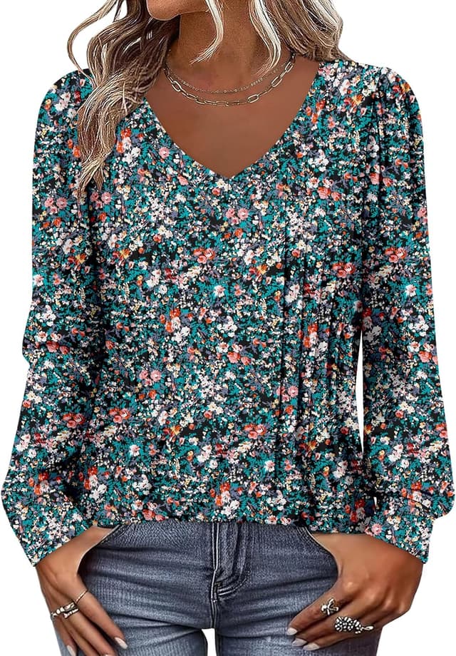 Detalle de KISSMODA women’s puff long sleeve V-neck tunic top for leggings