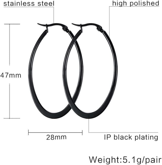 Detalle de Caimeytie Oval Ohrringe Damen Creolen aus Edelstahl (47 x 28 mm)