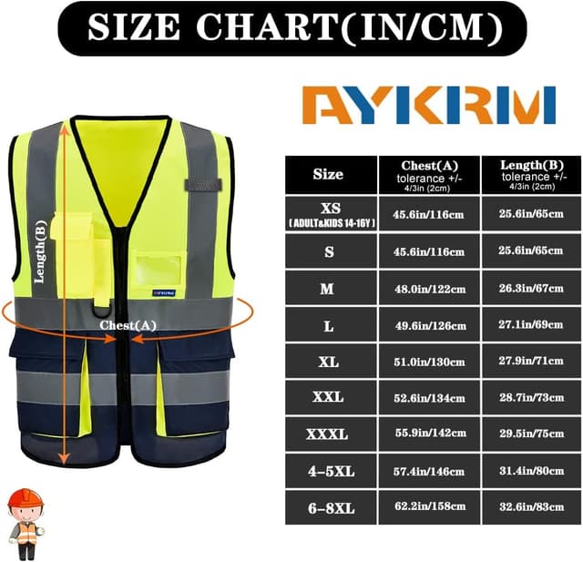 Detalle de AYKRM high-visibility executive vest with zip front, 360° reflective strips and phone & ID pockets