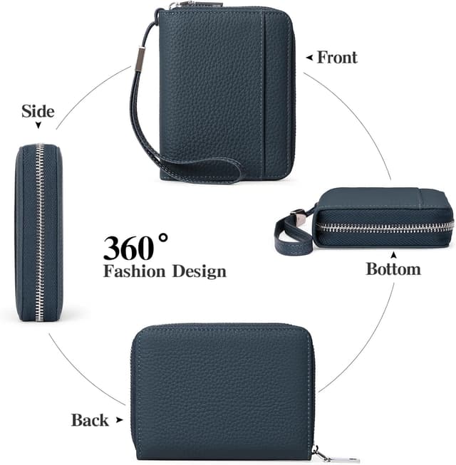 Detalle 2 de SENDEFN RFID leather credit card holder purse with 24 slots, wrist strap & coin pocket
