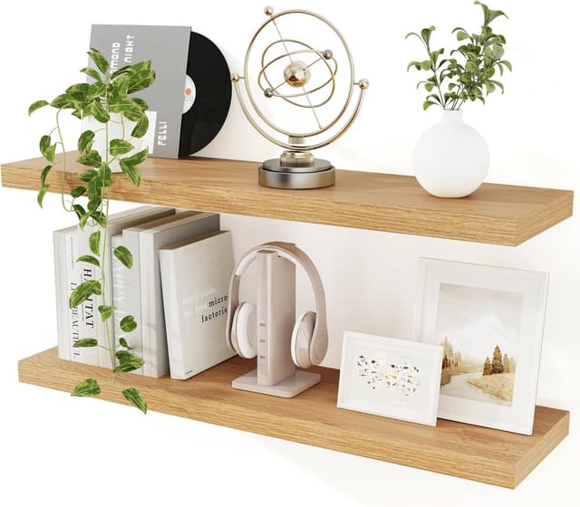 Detalle de Floating Shelves for Wall 90CM Rustic Wood Set of 2 with Invisible Brackets