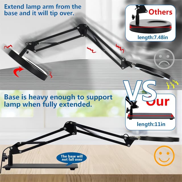 Detalle 2 de Kevsuvqin Lampada con lente di ingrandimento 10x con luce e base extra lunga, 3 temperature di colore, 10 livelli di luminosità