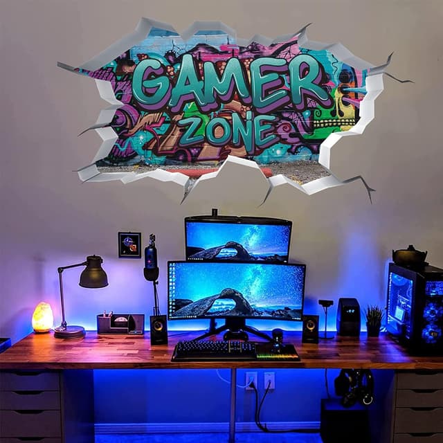 Detalle de TOARTi Gamer Zone 3D Wall Stickers (Blue) – removable gaming vinyl wall art for teen bedrooms