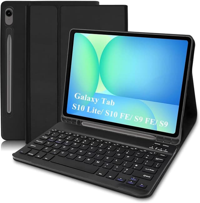 Detalle de XOKUWU Keyboard Case for Samsung Galaxy Tab S10 FE / S10 Lite / S9 FE / S9 (Black) with Built-in S Pen Holder