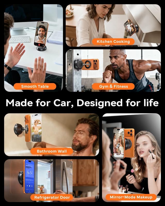 Detalle 2 de Peerock Upgraded MagSafe Car Phone Holder (108+LBS Strong Suction, 3000gf Magnetic) 360° Adjustable Mount for iPhone & Android — Black