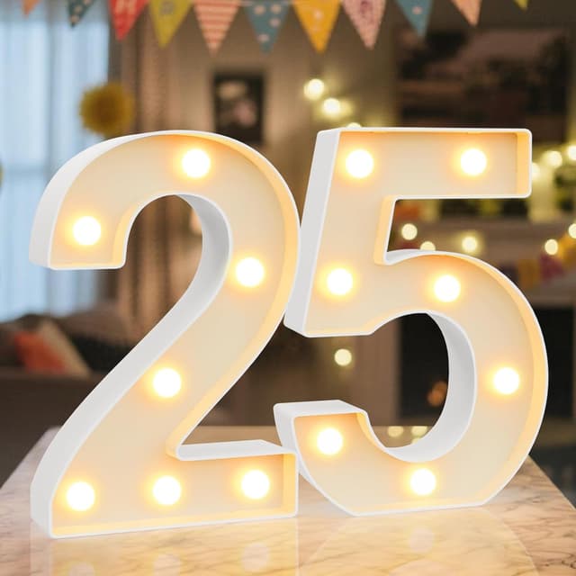 Detalle de LED Zahlen Lampe Nummern 25 mit warmweiß/kaltweiß – batteriebetrieben für Happy Birthday, Hochzeit & Party-Deko