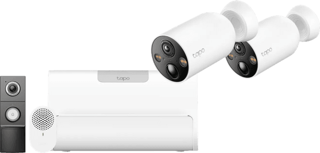 Detalle de TP-Link Tapo C460 Doppelpack + H500 Smart HomeBase + D235 Smart Battery & Wired Doorbell Set