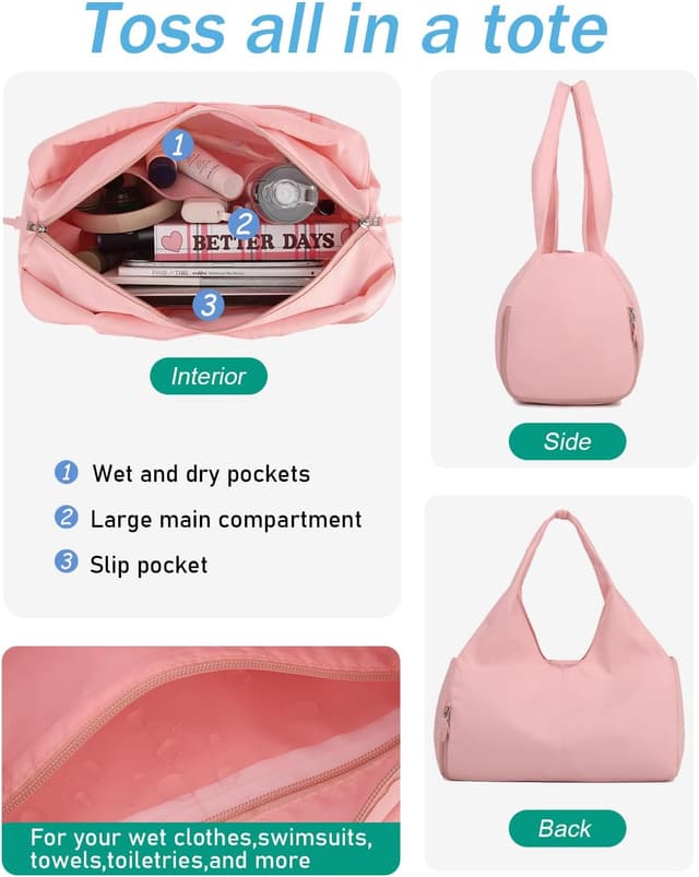 Detalle de BlesMaller Sporttasche für Damen als Handgepäck mit Schuhfach & Nassfach (48 x 20 x 27 cm)