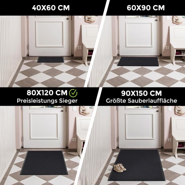 Detalle de Carpet Diem Fußmatte „einfach sauber“ – Schmutzfangmatte für innen & außen, rutschfest, Anthrazit, 40x60 cm