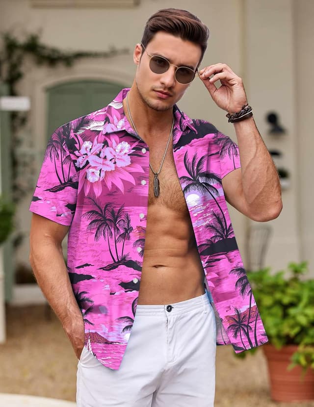 Detalle 2 de Gavliuu Chemise hawaïenne homme à manches courtes imprimé tropical