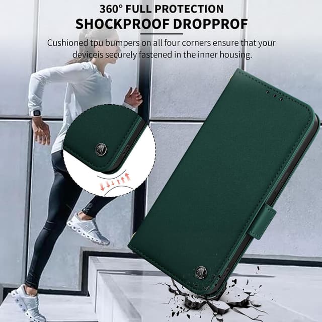 Detalle de ONETHEFUL Handyhülle für iPhone 17 (6,3 Zoll) – Flip Wallet Case mit Standfunktion, RFID-Schutz und 3 Kartenfächern, grün