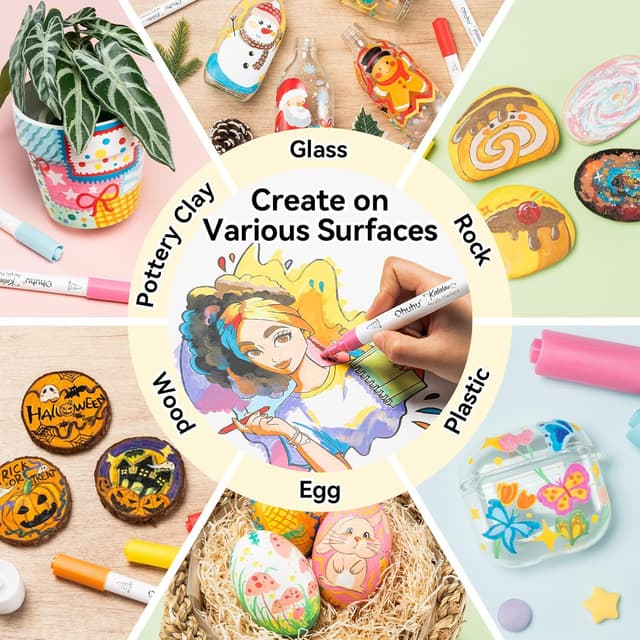 Detalle de Ohuhu – Marqueurs de peinture acrylique à noyau en coton, 30 couleurs (pointe ogive) pour roche, bois et œufs