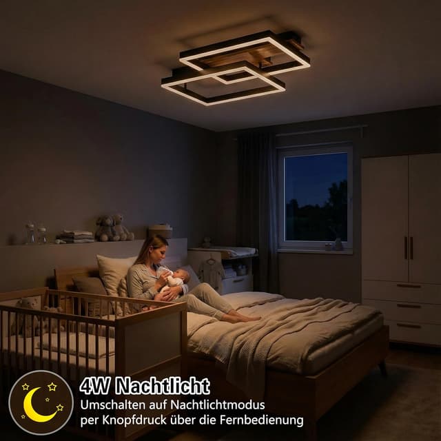 Detalle de SEATAIN LED Deckenleuchte Holz dimmbar (47 cm) mit Fernbedienung, Memory-Funktion & Nachtlicht