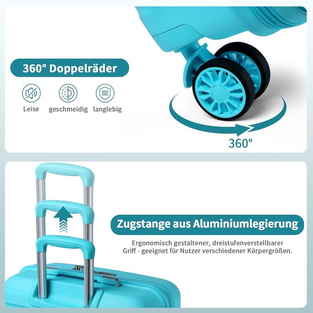 Detalle 2 de KONO Handgepäckkoffer 55 cm mit TSA-Schloss, Polypropylen-Hartschale und 4 Rollen (hellblau)