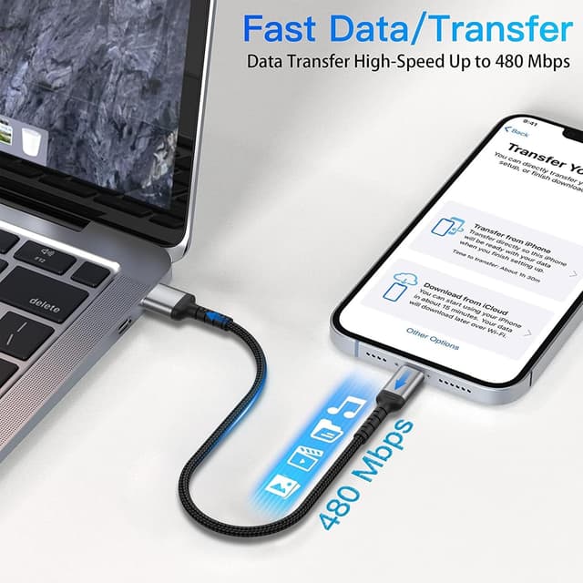 Detalle de iPhone Ladekabel Kurz (15 cm, 2er-Pack) MFi Lightning – Nylon, USB-A auf Lightning