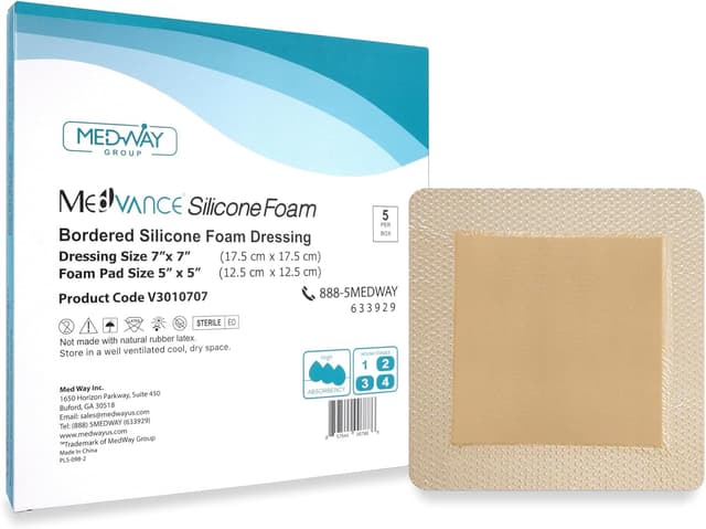 Detalle de MedVance TM Silicone Bordered Silicone Adhesive Foam Dressing, 7"x7" (5"x5" pad), Box of 5