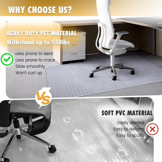 Detalle de BesWin Office Chair Mat for Carpet (91 x 122 cm) – Transparent heavy-duty non-slip protector